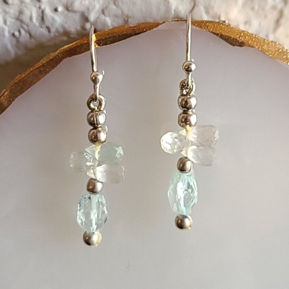 Handmade Iridescent Crystal Drop Earrings Silver Hook Dangle 1.75" NWOT